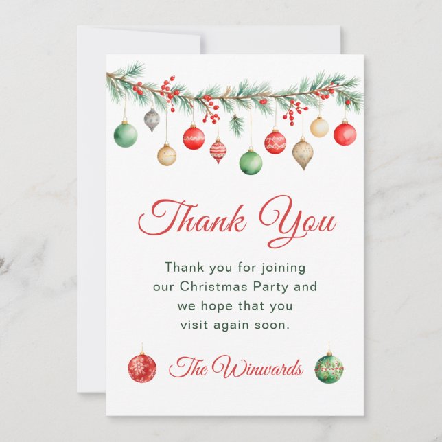 Christmas Ornament Exchange Party Garland Thank You Card (Front)