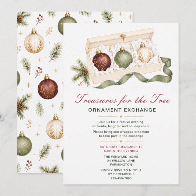 Christmas Ornament Exchange Party Invitation (Front/Back)