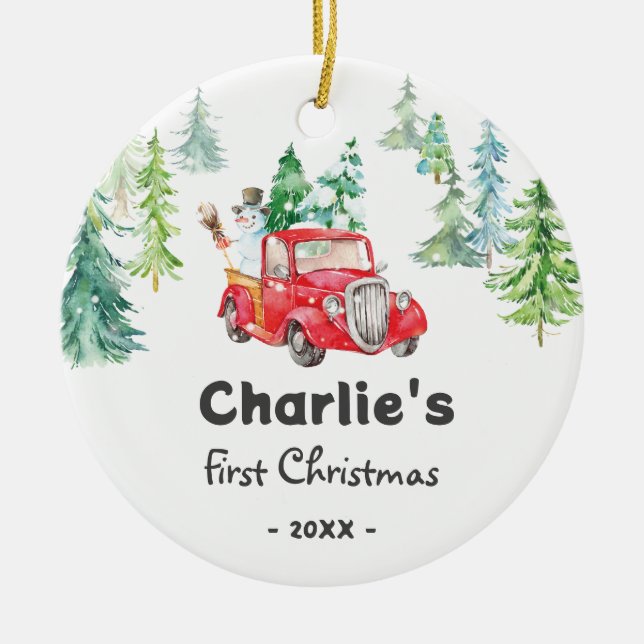Christmas Ornament-Family of Three First Christmas Ceramic Tree Decoration (Front)