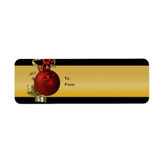Christmas ornament gift tags ribbons red gold return address label