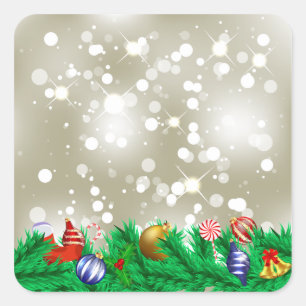 Christmas Ornament Glitter Square Sticker