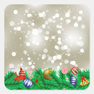 Christmas Ornament Glitter Square Sticker
