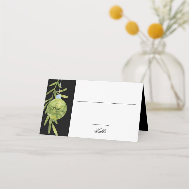 Christmas Ornament | Green | Wedding Reception Place Card (Front)