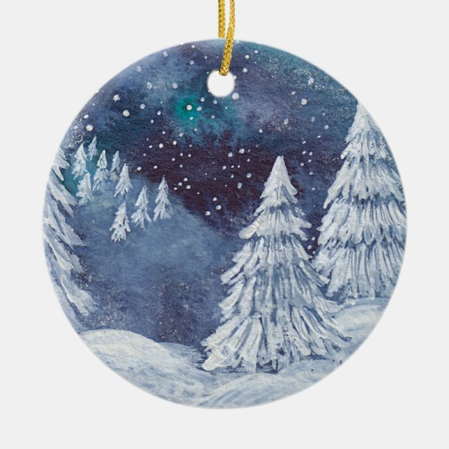 Christmas Ornament hand painted watercolor Winter (Front)