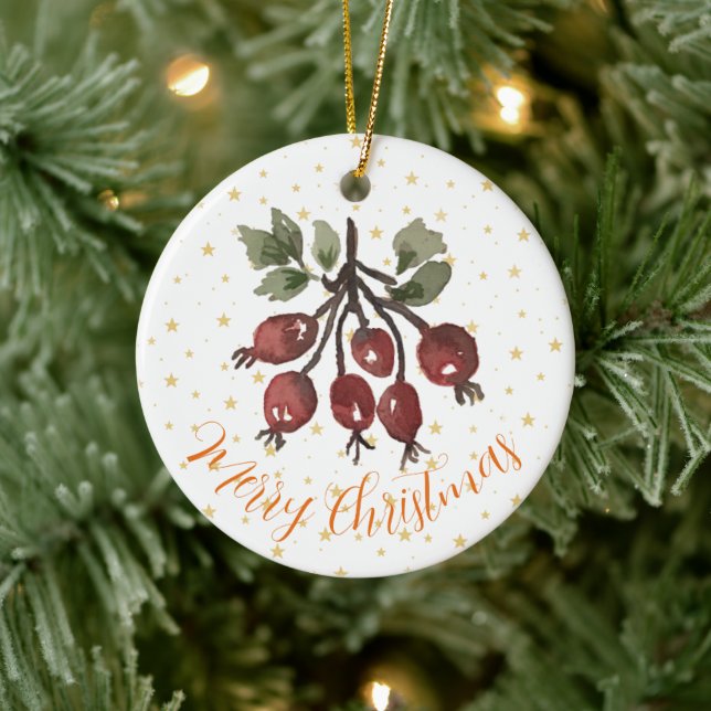 Christmas Ornament Handpainted Watercolor Rose Hip (Tree)
