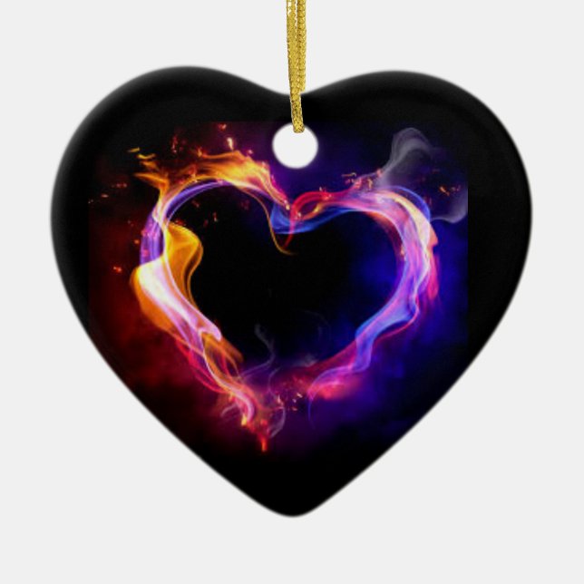 **CHRISTMAS ORNAMENT** HEART ON FIRE CERAMIC TREE DECORATION (Front)