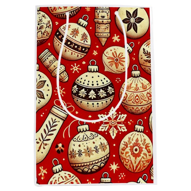 🎄 Christmas Ornament Holiday Gift Wrap Style 🎄 Medium Gift Bag (Front)
