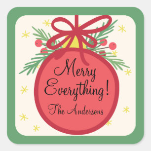 Christmas Ornament Holly Berries and Pine Gift Square Sticker