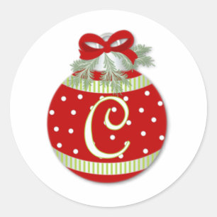 CHRISTMAS ORNAMENT INITIAL C CLASSIC ROUND STICKER