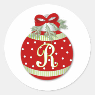 CHRISTMAS ORNAMENT INITIAL R CLASSIC ROUND STICKER