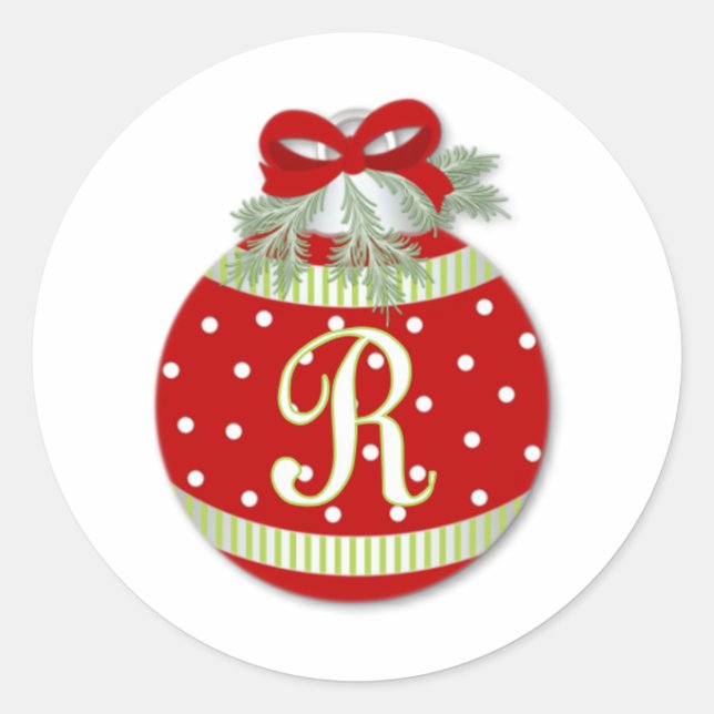 CHRISTMAS ORNAMENT INITIAL R CLASSIC ROUND STICKER (Front)