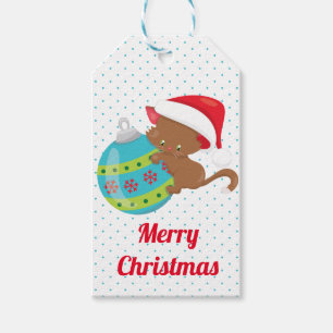 Christmas Ornament Kitten Blue Polka Dot Cartoon Gift Tags