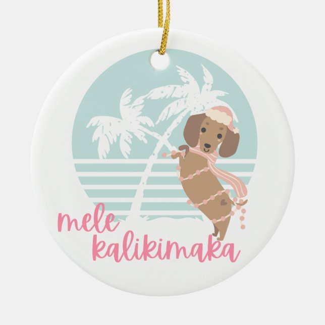 Christmas Ornament Mele Kalikimaka Wiener Dog (Front)
