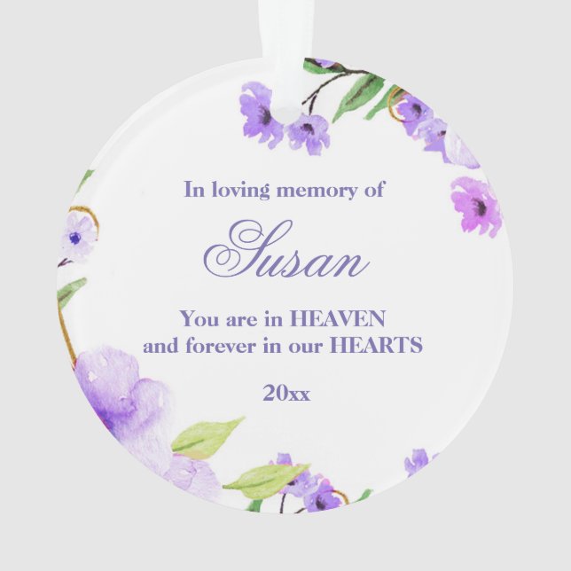 Christmas Ornament Memorial Purple Flowers (Back)