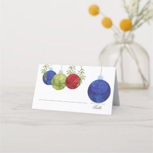 Christmas Ornament Multi Colour on White Weddin Place Card