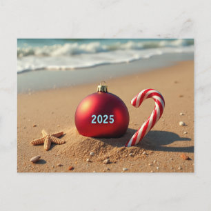 Christmas ornament on the beach holiday card