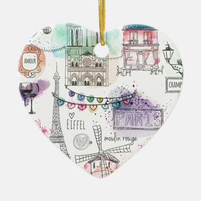 Christmas Ornament-Paris Print Ceramic Tree Decoration (Front)