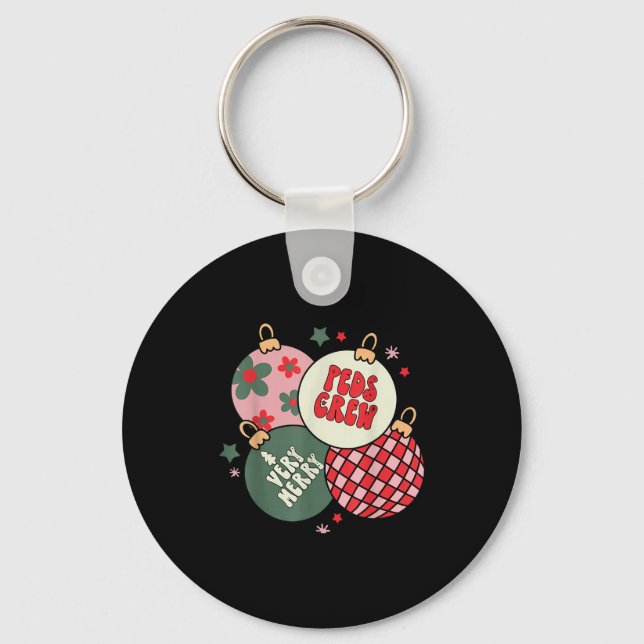 Christmas Ornament Peds Crew Pediatric Nurse Xmas  Key Ring (Front)