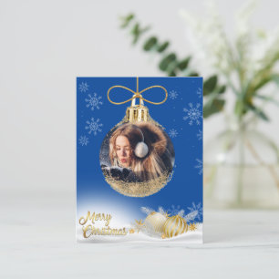 Christmas Ornament Photo Snowflakes Modern Blue Holiday Postcard