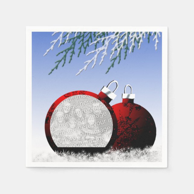 Christmas Ornament Photo Template Holiday Scene Napkin (Front)