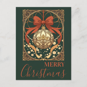 Christmas Ornament Red And Beige Art Nouveau Holiday Postcard