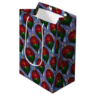 Christmas Ornament Red Green Blue Stained Glass  Medium Gift Bag