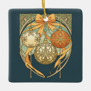 Christmas Ornament Red Orange Beige Art Nouveau