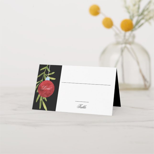 Christmas Ornament | Red | Wedding Reception Place Card (Front)