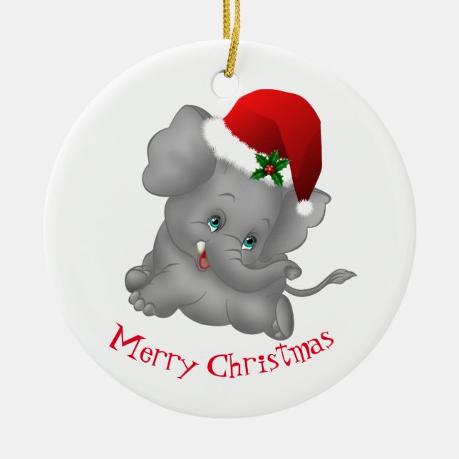 Christmas Ornament-Santa Elephant Ceramic Tree Decoration (Front)