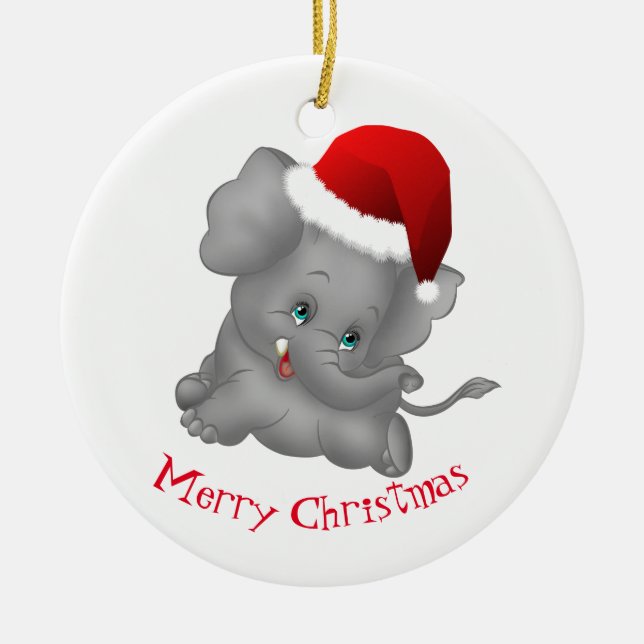 Christmas Ornament-Santa Elephant Ceramic Tree Decoration (Front)