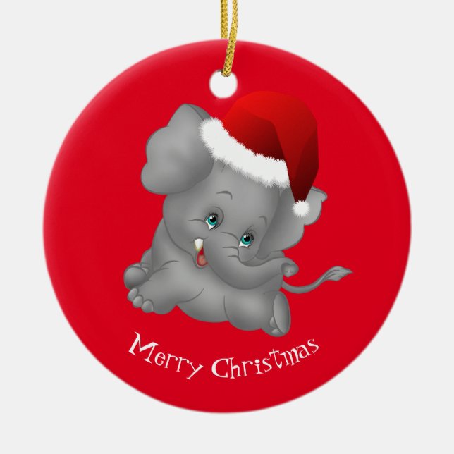 Christmas Ornament-Santa Elephant Ceramic Tree Decoration (Front)
