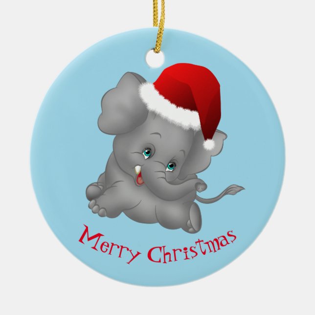 Christmas Ornament-Santa Elephant Ceramic Tree Decoration (Front)