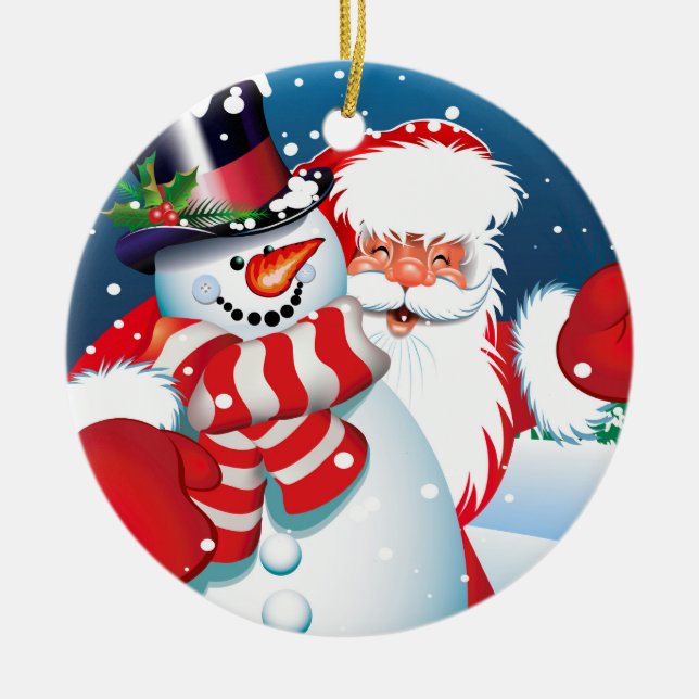 Christmas Ornament-Santa & Frosty Ceramic Tree Decoration (Front)