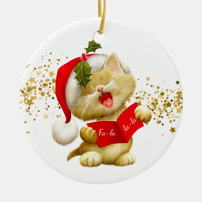 Christmas Ornament-Santa Kitty Ceramic Ornament (Front)