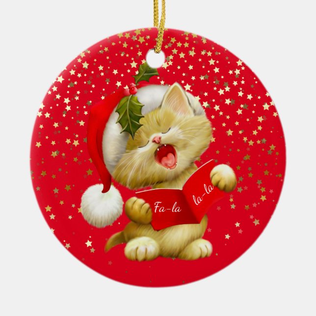 Christmas Ornament-Santa Kitty Ceramic Tree Decoration (Front)