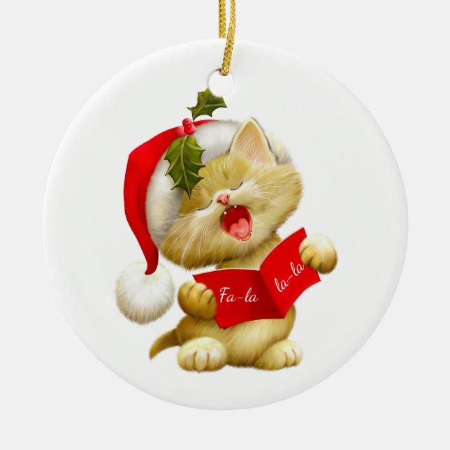 Christmas Ornament-Santa Kitty Ceramic Tree Decoration (Front)