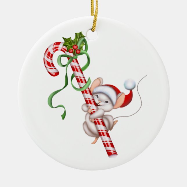 Christmas Ornament-Santa Mouse Ceramic Tree Decoration (Front)