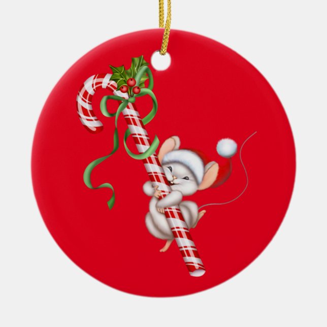 Christmas Ornament-Santa Mouse Ceramic Tree Decoration (Front)