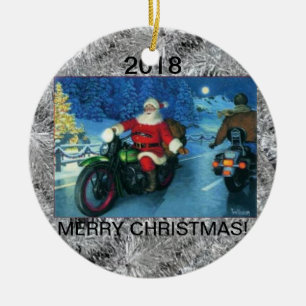 Christmas Ornament/Santa on a Motorcycle 2018 Ceramic Tree Decoration