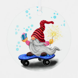 Christmas Ornament Skater Gnome with Gifts