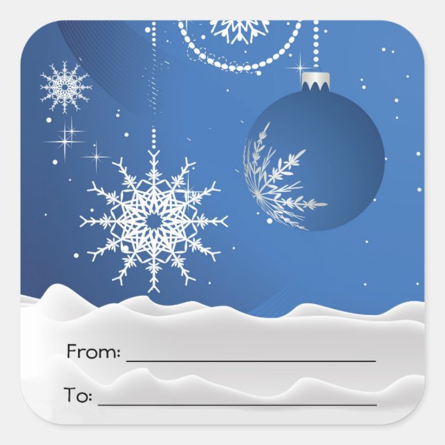 Christmas Ornament Snow Snowflakes Square Stickers (Front)