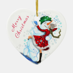 Christmas Ornament Snowman and Girl Dance