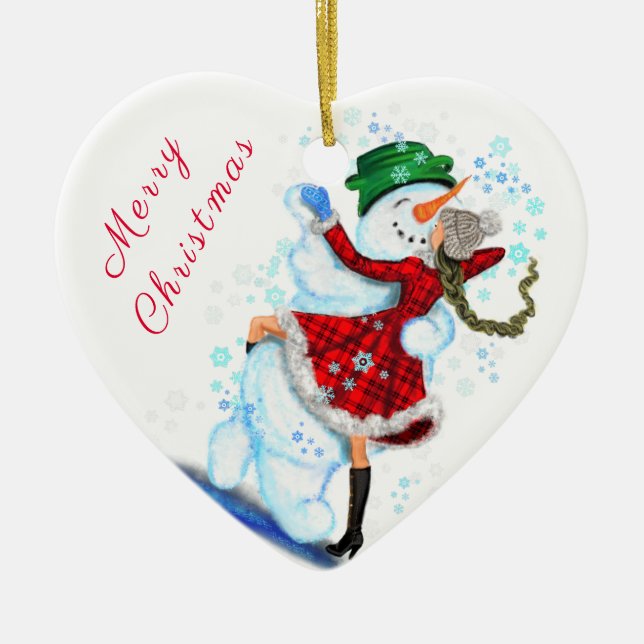 Christmas Ornament Snowman and Girl Dance (Front)
