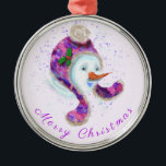 Christmas Ornament Snowman In Purple Beanie Hat<br><div class="desc">Christmas Ornaments with Happy Snowman In Purple Pink Beanie Winter Hat Fun Christmas Painting Collection - Choose / Add Your Unique Text / Name / Colour - Make Your Special Christmas Ornament Gift - Resize and move or remove / add elements - image / text with customisation tool. Painting and...</div>