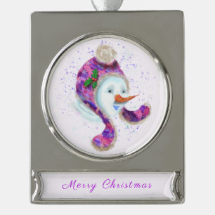 Christmas Ornament Snowman In Purple Pink Hat