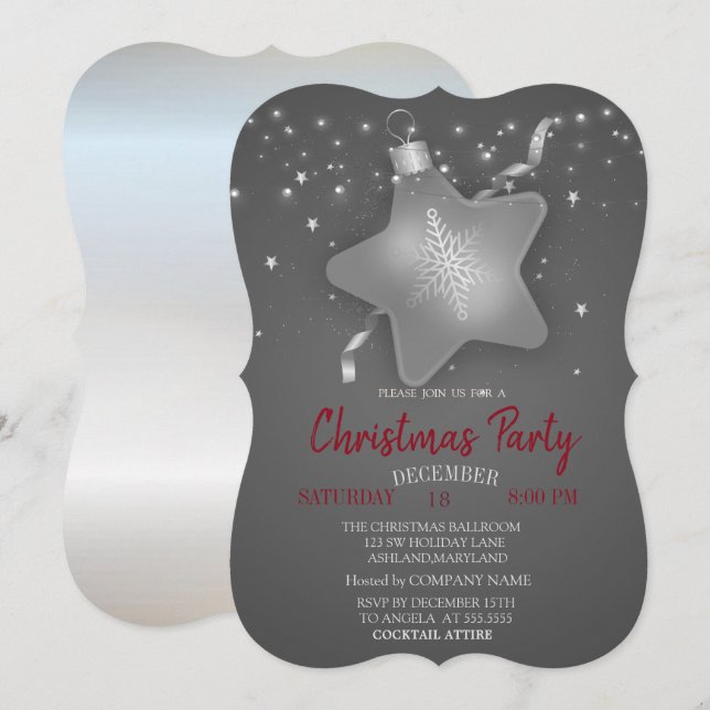 Christmas Ornament Star Silver Party Invitation (Front/Back)