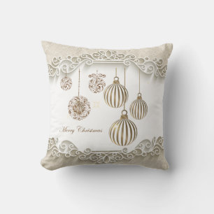 Christmas Ornament Taupe/Sparkle Throw Pillow