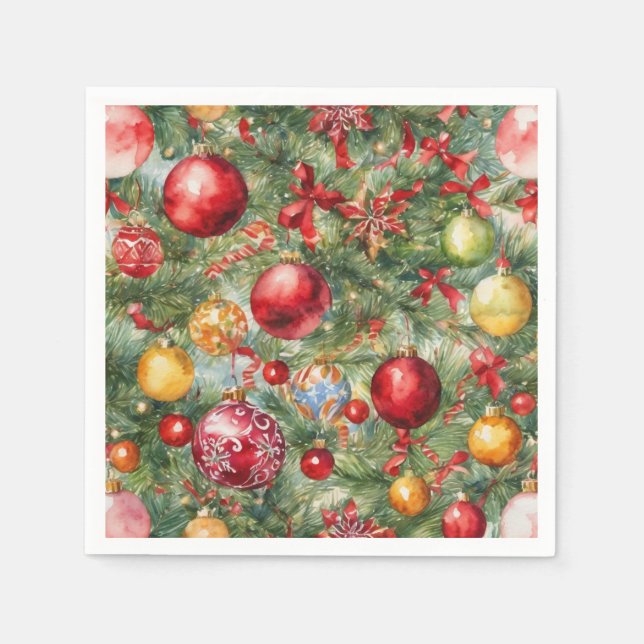 Christmas Ornament Watercolor Holiday Party Paper Napkin (Front)