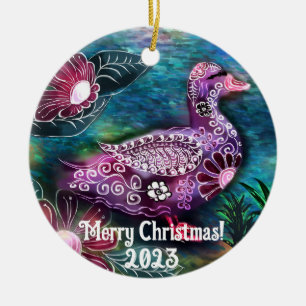 Christmas Ornament - Whimsical Duck Painting