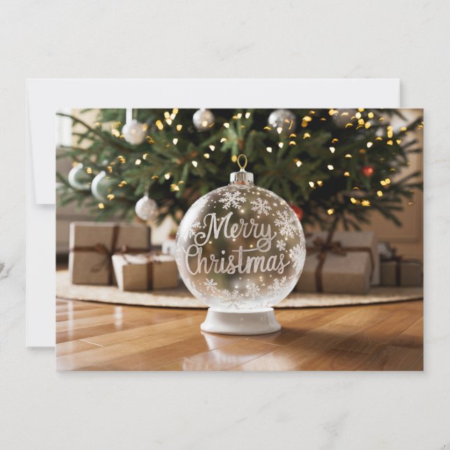 Christmas Ornament White Crystal Ball Holiday Card (Front)
